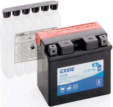 Мото аккумулятор EXIDE YTZ7-BS / ETZ7-BS 6 Аh, 100 A, (-/+), 113x70x105 мм