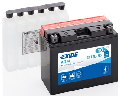 Мото аккумулятор EXIDE ET12B-BS / YT12B-BS 10 Аh, 160 А, (+/-), 150х70х130 мм