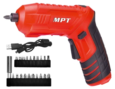 Отвертка аккумуляторная MPT GM поворотная 4V, Li-ion, 1.5 Ач, 250 об/мин, 3.5 Нм, реверс, USB, аксес. 20шт (Арт.: MCSD4006.2)