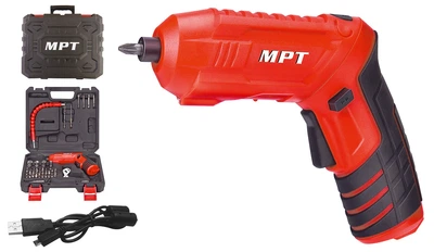 Отвертка аккумуляторная MPT GM поворотная 4V, Li-ion,1.5 Ач,250 об/мин,3.5 Нм, реверс,USB, кейс, аксес.47шт (Арт.: MCSD4006.3)
