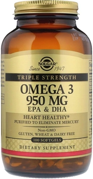 Жирні кислоти Solgar Omega-3 EPA, DHA Потрійна Сила 950 мг 100 капсул (033984020580)
