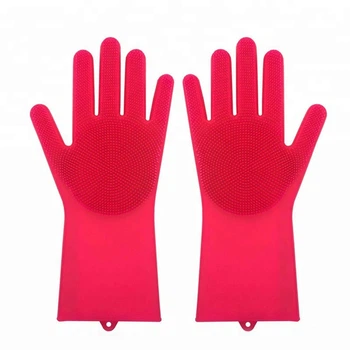 Силиконовые многофункциональные перчатки для мытья и чистки Magic Silicone Gloves Малиновый(od000101-А7)