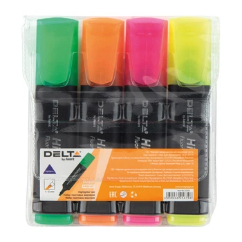 Маркер текстовыделитель Highlighter Delta by Axent 1-5 мм скошений набір 4шт D2501-40