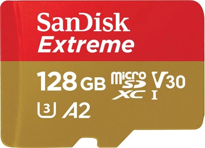 Карта памяти SanDisk 128GB microSDXC C10 UHS-I U3 R160/W90MB/s Extreme V30 + SD (SDSQXA1-128G-GN6AA)
