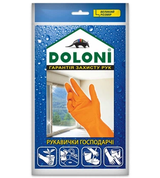 Рукавички латексні господарські Doloni Household L помаранчеві 4546