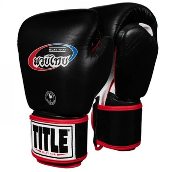 Боксерские перчатки TITLE Muay Thai Leather Trening Gloves (18oz) Черные