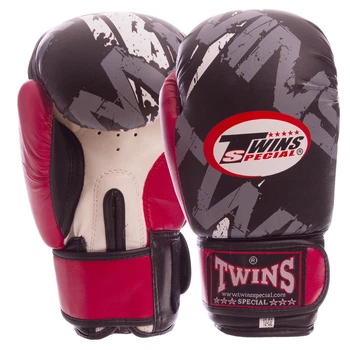 Перчатки для бокса и единоборств на липучке TWINS TW-2206 Black-Red-White 4 унций