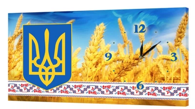 Картина на холсте MAKO Ukraine Wheat Tryzub с часами 30×53 см бесшумный плавный ход кварцевый механизм 3053-071