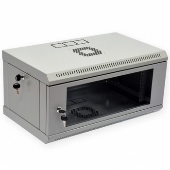 Настенный серый серверный шкаф CMS 19" 4U, 600x350x284мм (Ш*Г*В) со стеклянной дверью UA-MGSWL435G