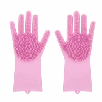 Хозяйственные силиконовые перчатки для уборки и мытья посуды Magic Silicone Gloves Розовый #S/O