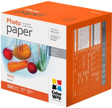 Фотопапір ColorWay матовий 220г/м 10x15 500 л (PM2205004R)