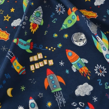 Ткань MamaMade Rockets Fly интерлок для одежды 165 см х 1 м п. (1180)