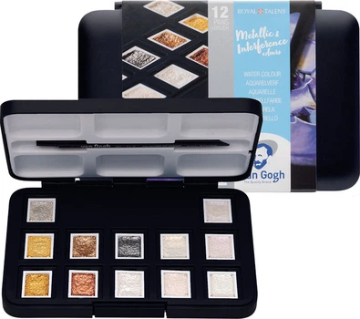 Набор акварельных красок Royal Talens Van Gogh Pocket box Specialty 12 цветов в кюветах, кисточка, пластиковая упаковка (8712079422790)