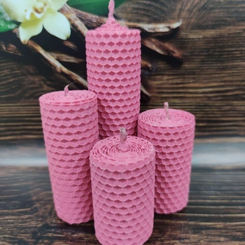Набір декоративних свічок з вощини рожевий