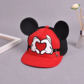 Дитяча кепка снепбек з вушками Міккі Маус Серце (Mickey Mouse «Мишеня Міккі») Disney з прямим козирком Червона, Унісекс WUKE One size