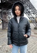 Женская куртка зимняя c капюшоном из эко кожи KML 007 L (46-48) Черный (K 007 B) - изображение 8