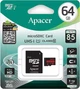 Карта памяти Apacer microSDHC/SDXC Class 10 UHS-I R85MB/s SD adapter 64Gb - изображение 2