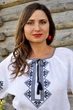 Українська жіноча сорочка-вишиванка з льону з рукавом три чверті Сучасні вишиванки L-XL Біла з чорною вишивкою (Ж12-2112) - зображення 2
