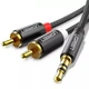 Аудіо кабель Ugreen Hi-Fi AUX jack 3.5 mm - 2xRCA 1 метр Black нейлон - зображення 1
