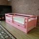 Ліжко односпальне тахта RainbowDream Мілана 80х190 см рожевий масив вільхи, з ящиками і бортиком - зображення 1
