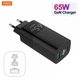 Сетевое зарядное устройство PZOZ GAN 65W (2 usb type-c + 1 usb A) Black - изображение 1