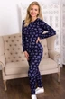 Комплект трійка Халат + кофта + штани Fleur Lingerie ЕРІН 54 серця - темно синій - зображення 2
