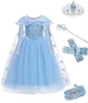 Платье Эльзы с длинными велюровыми рукавами 8 лет (128 см) 3226-light blue голубой цвет - изображение 6