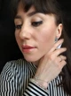 Серебряные серьги - Клевер с черными камнями Харьков Цепь ван клиф с английским замком родированные при ухе 5229-р-сережки-черный - изображение 8