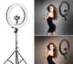 Кольцевая лампа профессиональная для фото и видео съёмки LED Soft Ring Light HQ-45 см. с держателем для телефона+стойка-штатив+ пульт (200см) - изображение 1
