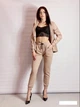 Женский костюм с пиджаком L из трикотажа и экокожи Poliit 7259 бежевый - изображение 7