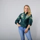 Женская туника с длинным рукавом, с пояском, вышивка - цветки, ткань оникс, цвет - темно - зеленый, размер 56-58, Світлана-К - изображение 1