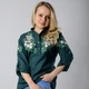 Женская туника с длинным рукавом, с пояском, вышивка - цветки, ткань оникс, цвет - темно - зеленый, размер 56-58, Світлана-К - изображение 2