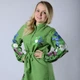 Женская туника с длинным рукавом, с пояском, вышивка - клевер, ткань оникс, цвет - зеленый, размер 60-62, Світлана-К - изображение 3