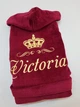 Женский халат Daymoni с именной вышивкой "Victoria" махровый Бордовый с капюшоном L - изображение 2