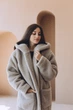 Шуба с овечьей шерсти Sheep brand Tilda 110см размер XS с капюшоном, серый - изображение 6