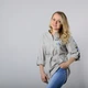 Женская туника с длинным рукавом, с пояском, вышивка - маргаритки, ткань оникс, цвет - серый, размер 44-46, Світлана-К - изображение 4