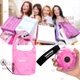 Cкладное сумка - шоппер для щоденного використання SHOPPING BAG TO ROLL для покупок на кожен день - згорнута в чохол брелок Рожевий / Чорний - зображення 7