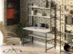Стол компьютерный письменный с металлическим каркасом в стиле Лофт (Loft) DrevoGoods усиленный, прямой, рабочий для дома и офиса 1600х750х600мм; металл: Черный; дерево: Бетон + стеллаж с полками (720|49) - изображение 2