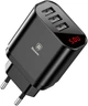 Сетевое зарядное устройство Baseus USB Wall Charger 3xUSB 3.4A Mirror Lake Intelligent Digital Display Black - изображение 1