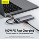 USB-хаб Baseus Metal Gleam Series 6-in-1 Type-C Gray (CAHUB-CW0G) - зображення 14