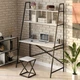 Стол компьютерный письменный с металлическим каркасом в стиле Лофт (Loft) DrevoGoods усиленный, прямой, рабочий для дома и офиса 1000х1800х600мм; металл: Черный; дерево: Бетон + стеллаж с полками без табурета (869|45) - изображение 2
