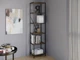 Стелаж-перегородка з металевим каркасом у стилі Лофт (Loft) DrevoGoods вузький, посилений, підлоговий / пристінний для дому та офісу з 6 полицями для книг та речей 1855х400х330мм; метал: Чорний; дерево: Аліканте темний (861|51) - зображення 2