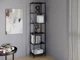 Стелаж-перегородка з металевим каркасом у стилі Лофт (Loft) DrevoGoods вузький, посилений, підлоговий / пристінний для дому та офісу з 6 полицями для книг та речей 1855х400х330мм; метал: Чорний; дерево: Венге (857|51) - зображення 2