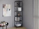 Стелаж-перегородка з металевим каркасом у стилі Лофт (Loft) DrevoGoods вузький, посилений, підлоговий / пристінний для дому та офісу з 6 полицями для книг та речей 1855х400х330мм; метал: Чорний; дерево: Антрацит (860|51) - зображення 2