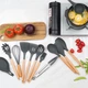 Силіконовий кухонний набір приладдя Kitchen Set 12 предметів (дерево+силікон) темно-сірий - зображення 4
