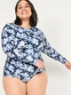 Сдельный купальник с защитой от солнца OLD NAVY рашгард женский с рукавами 1159762684 (Синий/Белый, M) - изображение 1