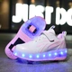 Роликовые кроссовки для девочек с LED подсветкой белые с розовым на 2-х колесах (LR 1263) 32(20,5см) - изображение 1