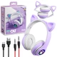 Бездротові Bluetooth навушники з котячими вушками RGB підсвічуванням Cat Ear STN-28 | Дитячі блютуз навушники MicroSD слот, FM-Радіо Cat Ear STN-28 Фіолетові - зображення 3