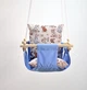 Детская качеля из дерева подвесная Infancy Зайчики хлопковая голубая тканевая основа от 7 месяцев до 5 лет - изображение 1