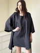Женский льняной халат "Кимоно" черный L - linen island (132836) - изображение 1